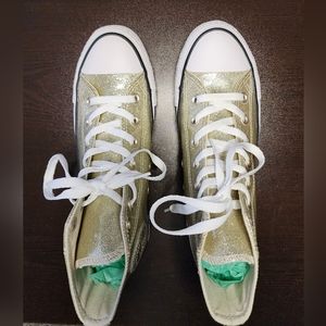 Gold sparkle high top converse size 8